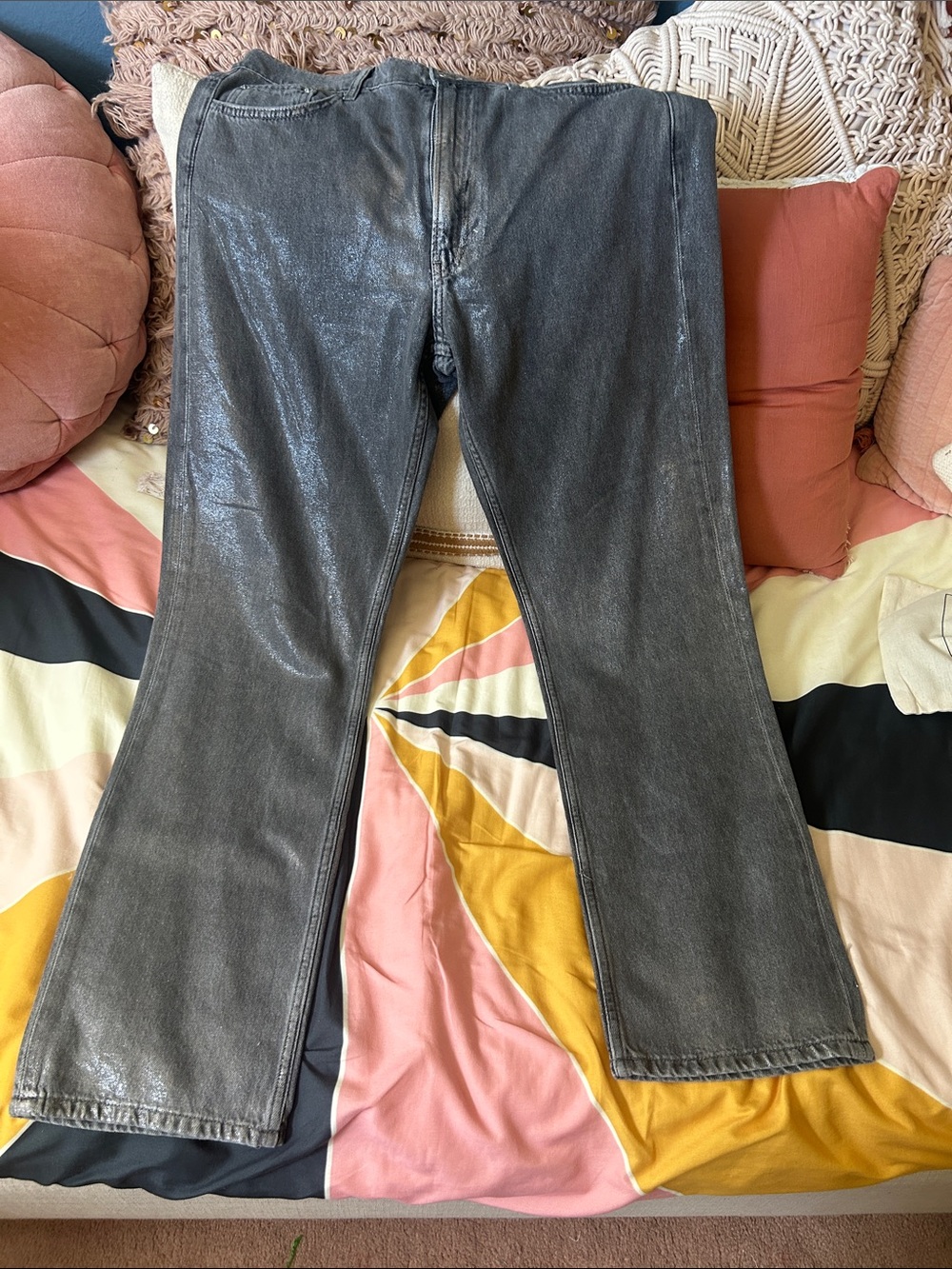 Women's Grey Metallic Flared Jeans